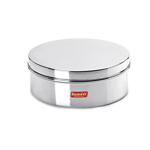 Sumeet Stainless Steel Flat Canister/Puri Dabba/Storage Container (1.5Ltr) (18.5cm)