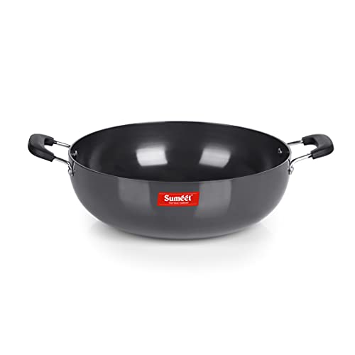 Sumeet 3mm Hard Anodized Aluminium Deep kadai, Large Size No.-16 (30.5cm Dia. 5.5 L Capacity, Black)