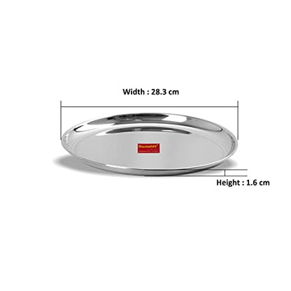 Sumeet Stainless Steel Heavy Gauge Shallow Dinner Plates with Mirror Finish 28.3cm Dia - Set of 3pc