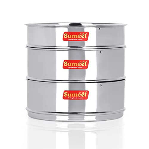 Sumeet Stainless Steel Deep + Flat Stackable Container/Separator with Lid Suitable for 6.5 LTR Inner & Outer Lid Cooker