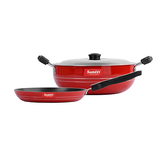 Sumeet 2.6mm Thick Non-Stick Blush Cookware Set (Kadhai with Lid – 1.5Ltr Capacity- 20cm Dia + Tapper pan – 20cm Dia)