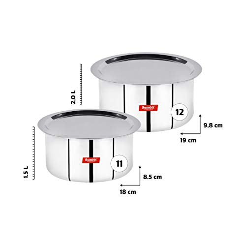 Sumeet 3mm Induction Bottom Aluminium Tope with Stainless Steel Lid - Set of 2 Pcs, (1.5Ltr, 2Ltr)