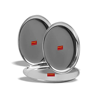 Sumeet Stainless Steel Heavy Gauge Shallow Dinner Plates with Mirror Finish 28.3cm Dia - Set of 3pc