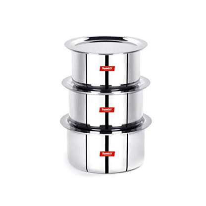 Sumeet 3mm Induction Bottom Aluminium Tope with Stainless Steel Lid - Set of 3 Pcs, (2Ltr, 2.5Ltr, 3Ltr)