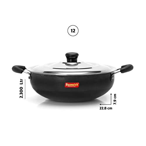 Sumeet Pre Seasoned Iron Kadai 2.5mm Thick (Double Side Handle) 25.2 cm, 3 LTR