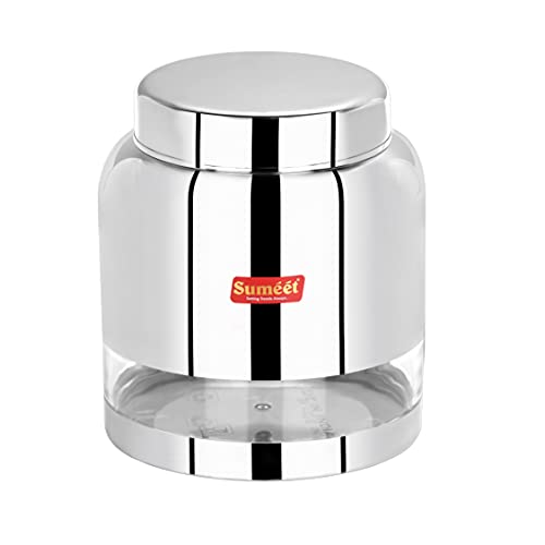 Sumeet Stainless Steel Circular See Through / Transparent Storage Container, 1Pc, 2 Ltr, 14.2cm Dia, Silver