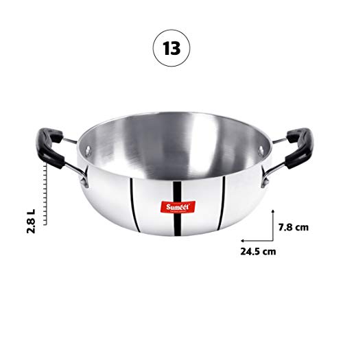 Sumeet 3mm Induction Bottom Aluminium Kadai (2.8Ltr, 24.5cm)