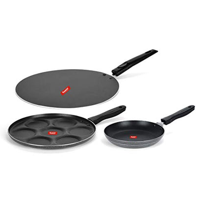 Sumeet NonStick Gri Cookware Set (Flat Tawa - 30.5cm Dia + Multi Snack Maker - 7 Cavity - 26.5Cm Dia + Tapper pan - 0.6Ltr - 20Cm Dia)