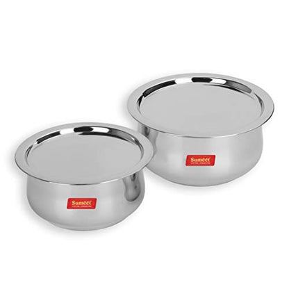 Stainless Steel Cookware/Tope Set: 2 Large-Sized Belly Shaped Containers with Lids