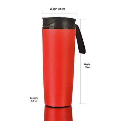 Sumeet ABS + Stainless Steel Spill Free Magical Water Bottle with Vcaccume Grip Mechanism - 500 Ml (Red Colour)