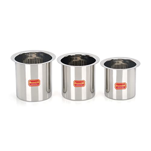 Sumeet Stainless Steel Ganj / Milk Boiler / Milk Pot /Long Tapeli Set of 3 Pieces (1150ml, 1450ml, 1800ml), Silver