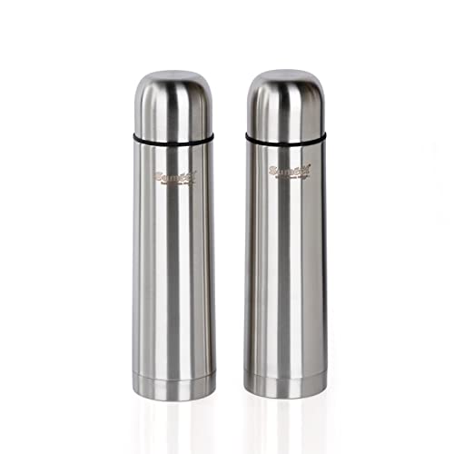 Sumeet Stainless Steel Double Walled Flask / Water Bottle, with Flip Lid, 24 Hours Hot and Cold, 500 ml, Silver - Set of 2 Pcs