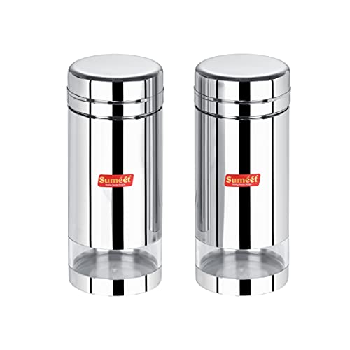 Sumeet Stainless Steel Circular See Through / Transparent Container, Set of 2Pc, 1 Ltr each, 10cm Dia, Silver