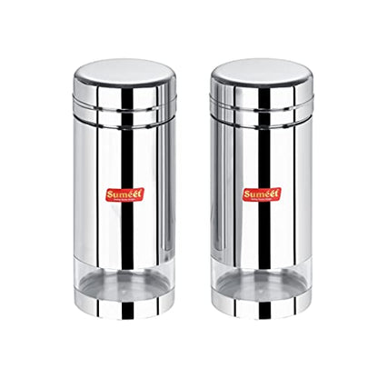 Sumeet Stainless Steel Circular See Through / Transparent Container, Set of 2Pc, 1 Ltr each, 10cm Dia, Silver