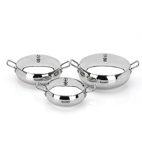 Sumeet Apple Shape Stainless Steel Cook and Serve Induction Handi Set with Lid and Handle, Set of 3Pc, 650ML,1150ML & 1700ML, Silver