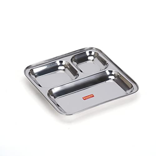 Sumeet Stainless Steel 3 in 1 Idli WADA Compartment Plate / Snack Plate / Breakfast Plate 1Pc, 21.7cm Dia, Silver