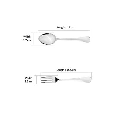 Sumeet Stainless Steel Premium Quality Spoon and Fork Set of 12 Pc (Baby/Medium Spoon 6 Pc (16cm L), Baby/Medium Fork 6 Pc (15.5cm L))– (1.6mm Thick)