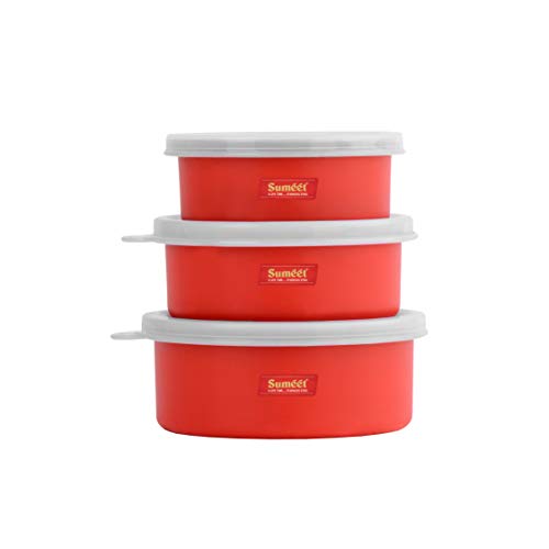 Sumeet Microwave Safe Stainless Steel + Plastic Coated Containers Set of 1-3 (200ml, 250ml, 400ml)