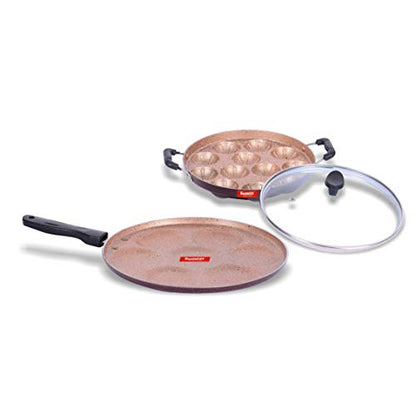 Sumeet Elite Aluminium Grill Appam Patra With Glass Lid, Multi Snack Maker, 2 Piece (Peach)