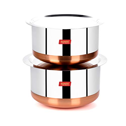 Sumeet Stainless Steel Copper Bottom 2Pc Big Size Tope Set with Lid (4.70L, 5.7Ltr)