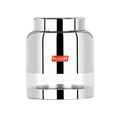 Sumeet Stainless Steel Circular See Through / Transparent Storage Container, 1Pc, 1.5 Ltr, 12.9cm Dia, Silver