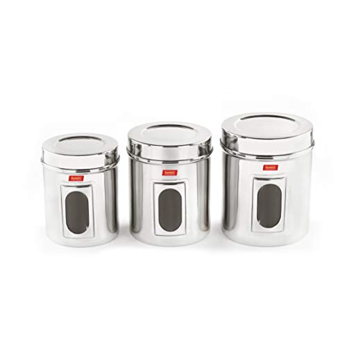 Sumeet Stainless Steel See Through Vertical Canisters/Ubha Dabba/Storage Containers Set of 3Pcs (1 Ltr, 1.450Ltr, 1.9Ltr)