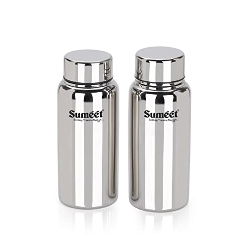 Sumeet Stainless Steel Jointless Akhand Leak-Proof Water Bottle / Fridge Bottle - 600ML Pack of 2, Silver