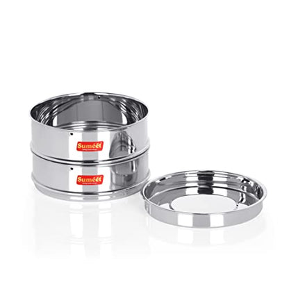 Sumeet Stainless Steel Flat Stackable Container/Separator with Lid Suitable for 2 LTR Inner & Outer Lid Cooker