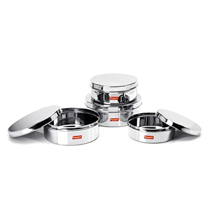 Sumeet Stainless Steel Flat Canisters/Puri Dabba/Storage Containers Set of 4Pcs (1.2Ltr,1.5Ltr,2.1Ltr,2.7Ltr)