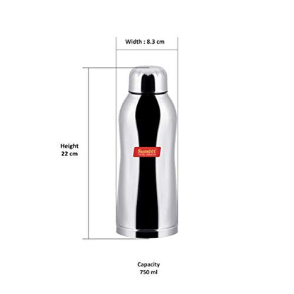 Sumeet Stainless Steel Airtight and Leak Proof Delux Fridge Water Bottle 750Ml, Set of 2pc