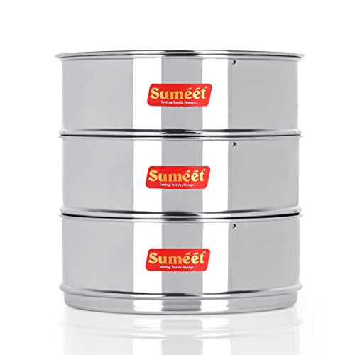 Sumeet Stainless Steel Deep + Flat Stackable Container/Separator with Lid Suitable for 8 LTR Inner Lid Cooker