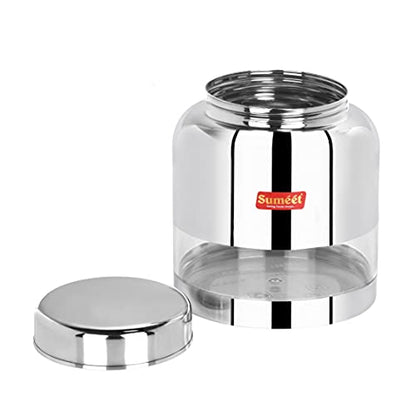 Sumeet Stainless Steel Circular See Through / Transparent Storage Container, 1Pc, 1 Ltr, 11.4 cm Dia, Silver