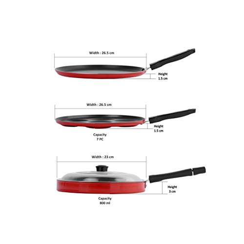 Sumeet 2.6mm Thick Non-Stick Rory Combo Set (Dosa Tawa – 26.5cm Dia + Multi Snack Maker – 26.5cm Dia + Pizza Pan – 23cm Dia)