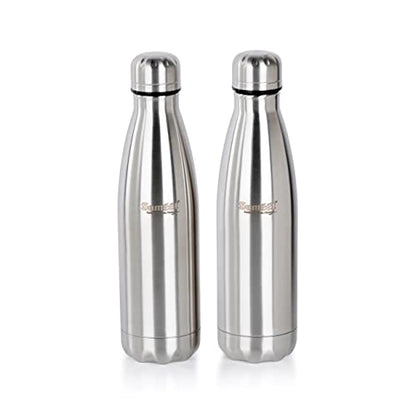 Sumeet Stainless Steel Double Walled Flask / Water Bottle, 24 Hours Hot and Cold, 500 ml, Silver - Set of 2 Pcs