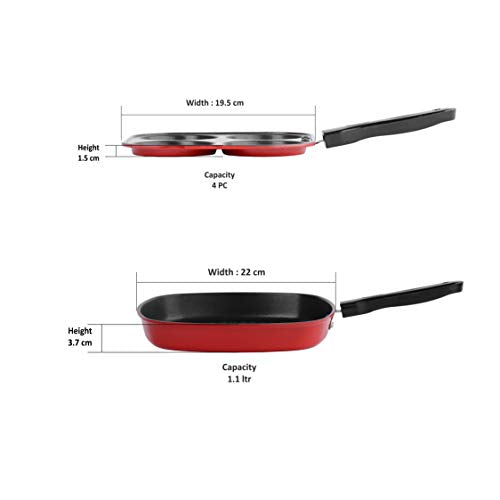 Sumeet 2.6mm Thick Non-Stick Ready Cookware Set (Mini Multi Snack Maker – 19.5cm Dia + Grill Pan – 1.1Ltr Capacity – 22cm Dia)