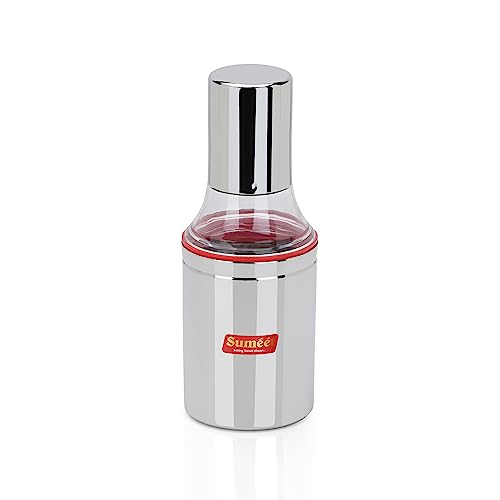 Sumeet Stainless Steel Nozzle Small Oil Dispenser |Oil Bottle | Oil Container | Oil Pourer | Vinegar Bottle | Olive Oil Bottle | Oil Can, 350ML, Pack of 1, Silver