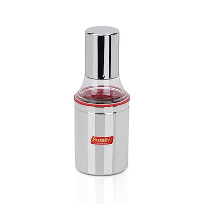 Sumeet Stainless Steel Nozzle Small Oil Dispenser |Oil Bottle | Oil Container | Oil Pourer | Vinegar Bottle | Olive Oil Bottle | Oil Can, 350ML, Pack of 1, Silver