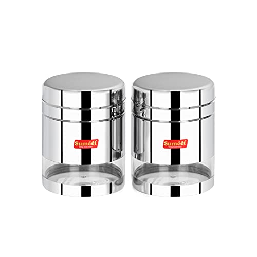 Sumeet Stainless Steel Circular See Through/Transparent Container, Set of 2Pc, 1.150 LTR Each, 11.5cm Dia - Silver