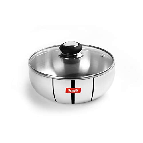 Sumeet 3mm Induction Bottom Aluminium Tasra with Glass Lid (2.8Ltr, 24.5cm)