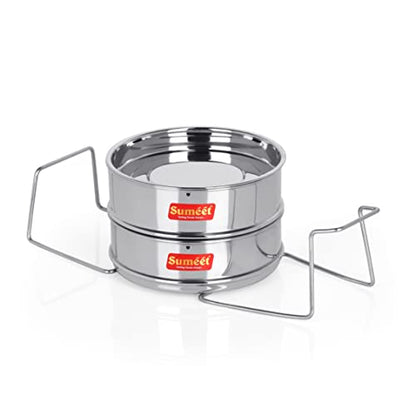 Sumeet Stainless Steel Flat Stackable Container/Separator with Lid and Lifter Suitable for 2 LTR Outer Lid Cooker