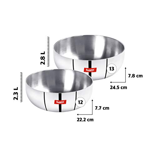 Sumeet 3mm Induction Bottom Aluminium Tasra Set of 2Pcs (2.3Ltr, 2.8Ltr)