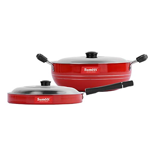 Sumeet 2.6mm Thick Non-Stick Sangria Cookware Set (Kadhai with Lid – 1.5Ltr Capacity- 20cm Dia + Pizza Pan – 23cm Dia)