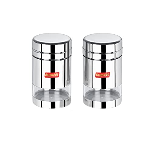 Sumeet Stainless Steel Circular See Through / Transparent Container, Set of 2Pc, 1 Ltr each, 10cm Dia, Silver