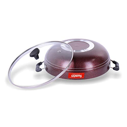 Sumeet Nonstick Granite Finish Deep Kadhai with Tempered Glass Lid - 2.5 LTR Capacity - 24.5cm Dia