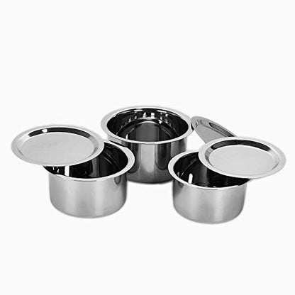 Sumeet Stainless Steel Cookware Set With Lid, 1.8 LTR, 2.3 LTR, 3 LTR, 3 Piece (White)