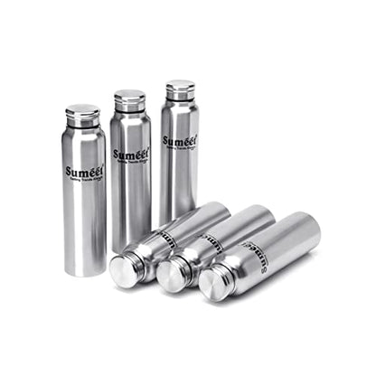 Sumeet Slim Stainless Steel Leak-Proof Water Bottle / Fridge Bottle - 550ml - Pack of 6