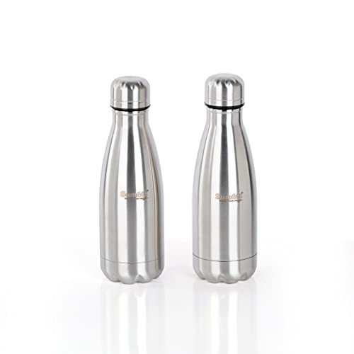 Sumeet Stainless Steel Double Walled Flask / Water Bottle, 24 Hours Hot and Cold, 400 ml, Silver - Set of 2 Pcs