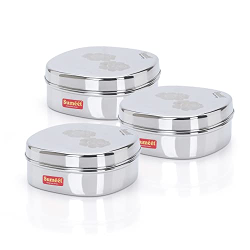 Sumeet Stainless Steel Designer Square Storage containers Box/Dabba for Kitchen, Set of 3Pcs, 950ml, 15cm Dia, Silver
