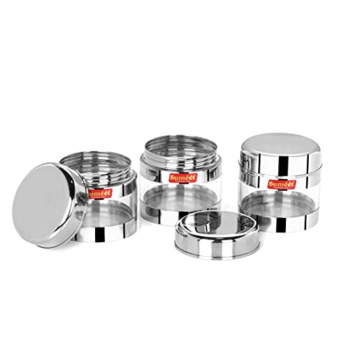 Sumeet Stainless Steel Circular See Through/Transparent Container, Set of 3Pc, 300 Ml Each, 8.5cm Dia - Silver