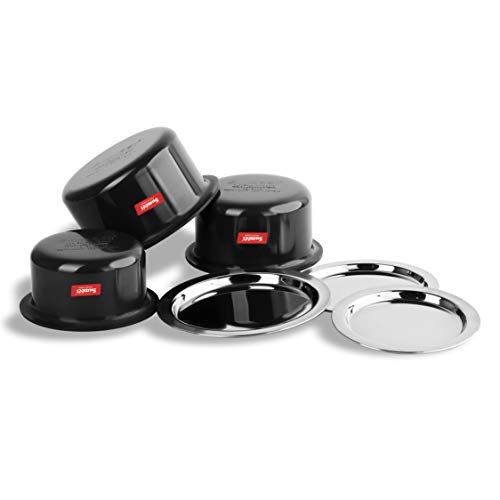 Sumeet Aluminium Cookware Set With Lid, 0.9 LTR, 1.4 LTR, 1.8 LTR, 5 Piece (Black)